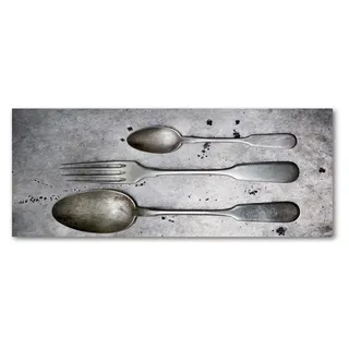 Tulup® Küchenrückwand Spritzschutz aus Glas -125x50 -Spritzschutz auf gehärtetes Glas Deko Vintage / Retro Besteck - Silber
