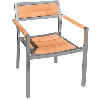 Teako Design 2x Stapelstuhl Teakholz Edelstahl Wetterfest – Massivholz, Stapelbar, Gartenstuhl Outdoor