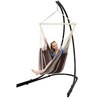 Amanka XL Hängestuhl mit Gestell 210/140 cm , Rotbraun/Schwarz , Braun , Metall , Formgebogen , 140x210x160 cm , Gartenmöbel, Gartenschaukeln, Hängesessel