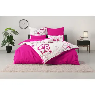 MY HOME Wendebettwäsche »Litschi« 2 Stk. tlg. ab Größe 135x200 cm, mit Blumen, in 2 Qualitäten erhältlich, Hawaii, pink