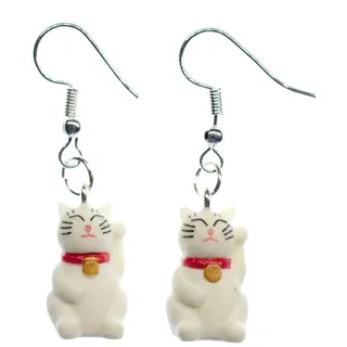 Miniblings Glückskatze Winkekatze Ohrringe Miniblings Manineko Katzen Manga weiß Gummi 25mm