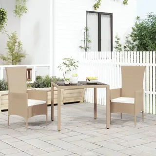 The Living Store Gartentisch mit Glasplatte Beige Poly Rattan & Hartglas - Beige