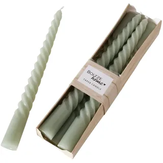 Stabkerze Twisto 6-tlg. – 20 cm, Ø 2 cm, Hellgrün, Paraffin | 6 hellgrüne Stabkerzen aus Paraffin mit matter Oberfläche und ca. 7 Stunden Brenndauer
