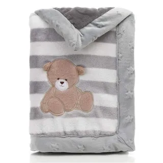 LANDOR Babydecke, Doppelschichten Flanell weiche Babydecke Winter warme Streifen Plüsch Kleinkind Decke bequeme Kinderwagen Decke (Grauer Bär)