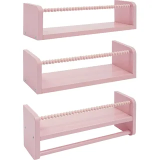 Wandregale - Set 3-teilig - Wandmontage - Holz - Bücherregale & Aufbewahrung - 40 x 10 cm - Vielseitig - Rosa - Rosa