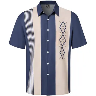 Hardaddy Herren Vintage Bowling Shirt Kurzarm Button Down Hawaii Sommer Strand Gedruckt Casual Shirts, Mehrfarbig 01, XL