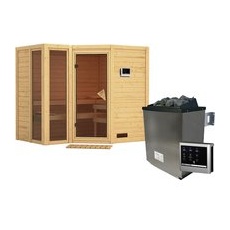 KARIBU Sauna »Kunda«, inkl. 9 kW Saunaofen mit externer Steuerung, für 4 Personen - beige