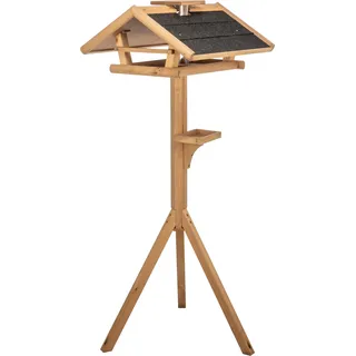 TRIXIE Vogelfutterhaus mit Ständer - Silo mit abnehmbarem Deckel hält Futter trocken & sauber - 4 Sitzstangen, auch für Meisenknödel - Futtertisch für Bodenfresser - 55 × 27 × 53 cm - 1,40 m - 55809