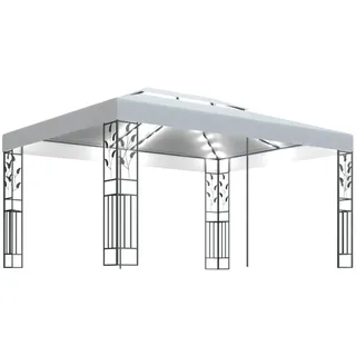 vidaXL Pavillon 3 x 4 m weiß inkl. Doppeldach & LED-Lichterkette 