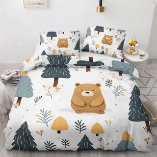 GEDAEUBA Bettwäsche 140x200 Bär - Kinder Waldtiere Bettbezug 140x200 2er Set, Wendebettwäsche und Kissenbezug 70x90, Weiche & Angenehme & Atmungsaktive Mikrofaser Bettwäsche-Sets mit Reißverschluss