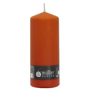 Müller Kerzen Stumpenkerze BSS, mandarin, Hochwertige Stumpenkerze mit integrierter Durchbrandsperre, 1 Packung = 4 Stück, (Ø x H): 78 x 200 mm