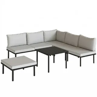 Outsunny Gartenlounge-Set 6er Set Metall Polyester Hellgrau , 6-teilig , Füllung: Polyester,Schaumstoff,Schaumstoff , L-Form,quadratisch , eckig , Gartenmöbel, Gartengarnituren, Gartenmöbel-Sets