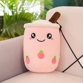 EXQULEG Bubble Tea Plüschtier Boba Kuscheltier Plüschpuppen Weiche Kuscheltier Tee Weiche Puppe Teetasse Kissen Kinderspielzeug (Rosa-Runde Augen,25cm)