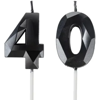 Yiran Kerzen zum 40. Geburtstag, Zahl 40, schwarze Kerzen, Geburtstagskerze für Kuchen, Happy Birthday Kerze, Tortenaufsatz, Dekorationen für Geburtstagsparty, Hochzeitstag, Feier