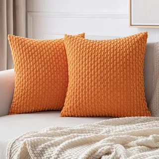 MIULEE 2er Set Kissenbezug 40×40cm Kordsamt Ananas-Ähren Orange
