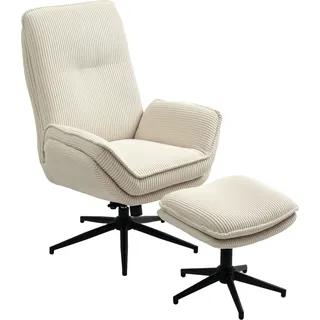 HOMCOM Relaxsessel mit Hocker 360°Drehbarer Fernsehsessel mit Liegefunktion TV-Sessel mit Cord-Optik, Ruhesessel für Wohnzimmer, Schlafzimmer, Beige - Beige