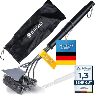 Dimono® Profi Grillbürste BBQ Bürste für 360° Reinigung aus Edelstahl - Outdoor, Grill und Barbecue schneller reinigen (Deluxe mit Schaber)