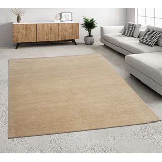 THEKO Wollteppich »Gabbeh Uni, Handweb Teppich, meliert, reine Wolle, handgewebt«, rechteckig, 14 mm Höhe, Schlafzimmer, Wohnzimmer, Esszimmer, auch als Läufer oder rund THEKO beige B: 60 cm   1 St.