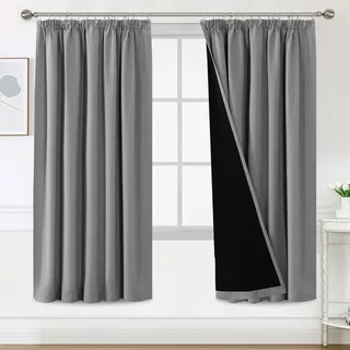 BellaHills Vorhang 100% Blickdicht mit Kräuselband 2er Set Vorhang gegen Kälte Doppellagige Vorhänge Thermogardine Wärmeisolierend Verdunklungsvorhänge H225 x B140 cm, Taubengrau