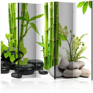 artgeist Paravent , Weiß, Hellgrün , Holz, Textil , Kiefer , massiv , orientalisch , 225x172x3 cm , Motiv auf Vorderseite , Wohnzimmer, Raumteiler, Paravents