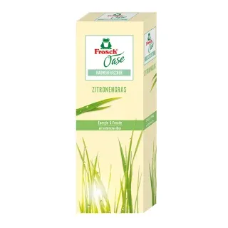Frosch Oase Raumerfrischer, 90 ml - Designflakon + 5 Rattanstäbchen, Zitronengrasfrische