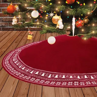 Große Weihnachtsbaum Decke Rock 90cm Rot Gestrickter Weihnachtsbaumdecke Tannenbaum Teppich Schneeflocken Christbaumständer Runde Christbaumdecke Rock Matte Christbaumschmuck Weihnachtsdeko