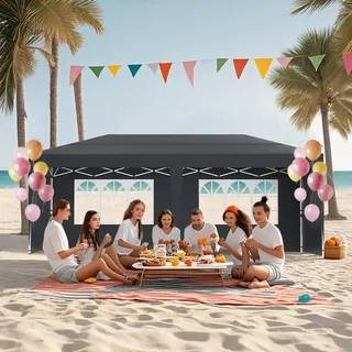 YUENFONG Pavillon Partyzelt 3x6m Metall Faltpavillon Faltbar Gartenpavillon Wasserdicht Stabil Gartenzelt Pergola für Party, Marktstand, Garten Outdoor Camping, Anthrazit (mit Seitenteile) - Grau