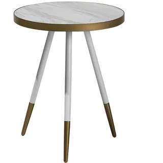 Beliani Beistelltisch Weiß, Gold 44 cm MDF Platte Metallfüße Furniert Elegante Ausstrahlung Marmor Optik Rund Modern - Weiß, Gold