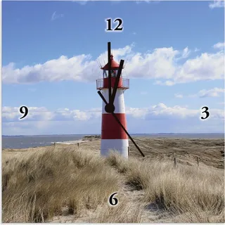ARTland Wanduhr auf Alu Funkuhr - schwarzer Zeiger Leuchtturm Sylt Größe: 30x30 cm - Blau