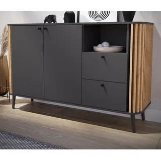 Sideboard "Pretty" in grau und Artisan Eiche Wohn- und Esszimmer Kommode 138 cm Retro Design - Grau, Naturbelassen
