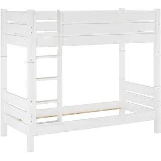 Teilbares Etagenbett stabil 90x200 Kiefer weiß Nische 100 Zubehör wählbar V-60.16-09WT100Rollrost und Matratze inkl. - Weiß