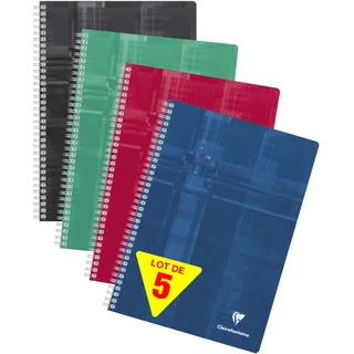 Clairefontaine 8172Cpack - Packung 5 Notizbuch - Spiralheft, DIN A4 21x29,7cm, 112 Blatt 90g, kariert, farbig sortiert, 1 Pack