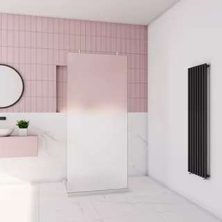 Walk in Duschtrennwand 110x200cm Milchglas Duschwand 10mm NANO-ESG Duschkabine+2x(70-120cm)flexiblen Stabilisatoren ohne Profile