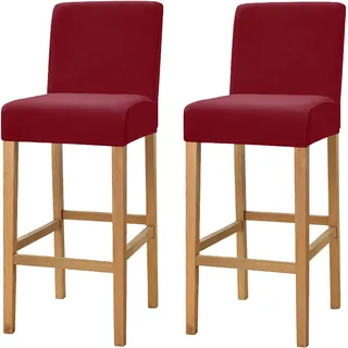 Dimatic Samt Plüsch Stuhl Abdeckung Theke Pub Bar Hocker Stuhl Slipcover für Esszimmer Cafe Barhocker Slipcover Möbelschutz Anti-Rutsch-Bezug mit elastischem Boden, 2er Set, Rot
