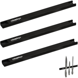 Relaxdays Magnetleiste 3er Set, je 30 cm lang, Stahl, Messerhalter für Werkzeug & Messer, an die Wand Schrauben, schwarz