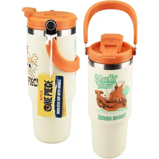 Paladone One Piece Isolierter Tumbler mit Griff und Strohhalm, 900 ml, Schlanke Basis für Auto‐Getränkehalter, Offiziell lizenziert