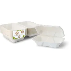 BIOZOYG Zuckerrohr Burger-Box mit Klapp-Deckel I 50x kompostierbare Imbiss-Verpackung aus Bagasse - biologisch abbaubar I Pommes-Menü-Box quadratisch I Lunch-To-Go-Box 22,9 x 15,5 x 7,7 cm 50 Stück