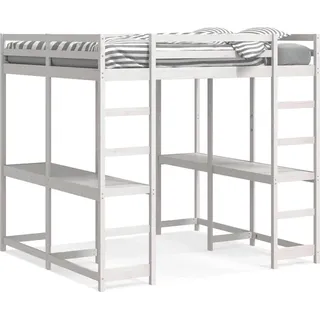 vidaXL Hochbett mit Schreibtisch & Leiter Weiß 180x200 cm Kiefernholz - Weiß