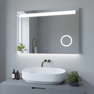 AQUABATOS Badspiegel mit Beleuchtung Eckig 100x70 cm Badezimmerspiegel Lichtspiegel LED indirekt Touch-Schalter Kaltweiß Warmweiß Dimmbar Antibeschlag Schminkspiegel für Lichtschalter