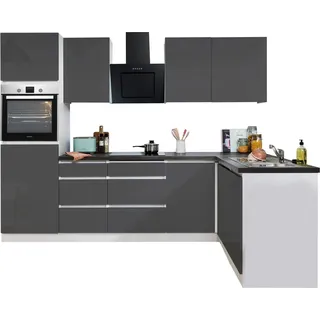 Respekta L-Küchenzeile Lorena ohne E-Geräte 280 cm Grau Hochglanz