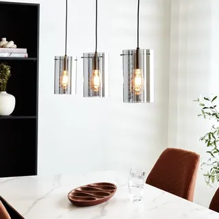 Manahee Design | Hugo Industrielle Hängelampe mit Smokey Glas 3-flammig | Schwarzes Metall | Anthrazit | 13 x 100 x 130 cm