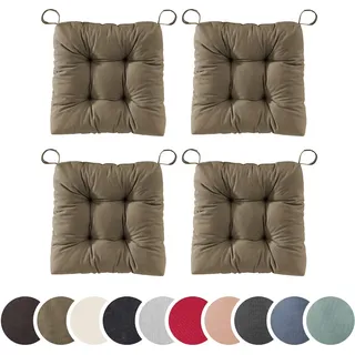 sleepling 4er Set Stuhlkissen 40 (vorne), 35 (hinten) x 38 x 7 cm, Taupe | Sitzkissen für Stuhl & Bank mit Klettverschluss, 100% Baumwolle, Indoor & Outdoor, Made in EU, Waschbar, 4 Stück
