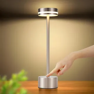 ZMH Tischleuchte Akku LED Tischlampe Kabellos Nachttischlampe Dimmbare mit USB-C Touch Lampe 3000K-6500K Silber Tischlampen für Schlafzimmer Esszimmer Büro - Silber