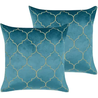 Beliani Dekokissen 2er-Set Blau 45/45 cm Alyssum , Textil , 45x45 cm , Heimtextilien, Wohntextilien, Kissen, Zierkissen