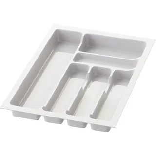 Sossai Besteckeinsatz Divio für 40cm breite Schubladen, 33x49 cm – zuschneidbar, 6 Fächer, weiß, Küchen Besteckkasten ausrobustem Kunststoff