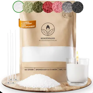 comforder Kerzensand mit Duft, 400g Granulat + 4 Dochte (Weiß, Vanille) | Aroma Kerzenwachs Granulat, Kerzen & Duftkerzen selber machen, reines Palmwachs, Wachs wiederverwendbar, ergiebig