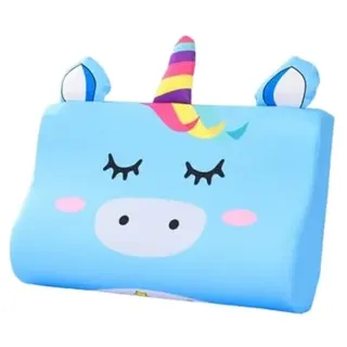 Schlummerkids Kissen Original,Kinderkissen für Besserenund Gesünderen, Calmly Ergonomisch, Kawaii Tiere Kissen, Atmungsaktiv und Hautfreundlich (Mit Kopfkissenbezug) (Blaues Einhorn,50*30 cm)