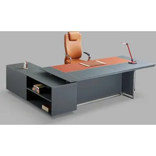 Moderner Eckschreibtisch aus MDF und Glas in neutraler Farbe