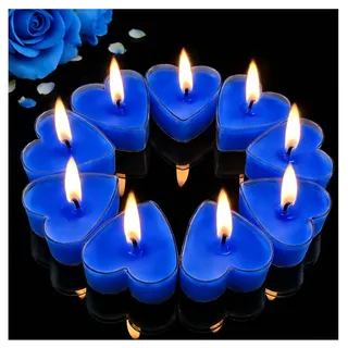 Chuanhylis 9 Stück Herzförmige Romantische Teelichter, Rauchlos Herz Kerzen, Anti Tropfen Wachs Teelicht Herzform für Neujahr, Hochzeit, Valentinstag, Geburtstag Dekoration(Blau)