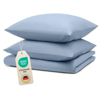 Blumtal Bettwäsche 155x220cm + 2x 80x80cm - Mikrofaser Bed Sheets 155x220cm - 3-er Set Bettwäsche Hellblau